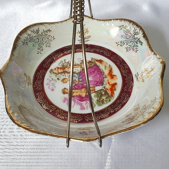 Vintage Lusterware Candy Dish w/ handle Iridescent Porcelain Made in Japan - Picture 5 of 10